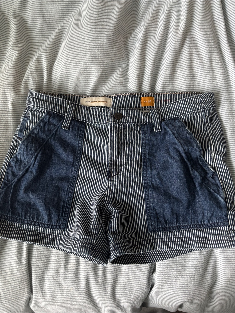 Letterpress railroad stripped denim shorts size 28
